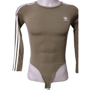Adidas Bodysuit Women Small Green Athletic Wear Logo Long Sleeve Back Cut Out
